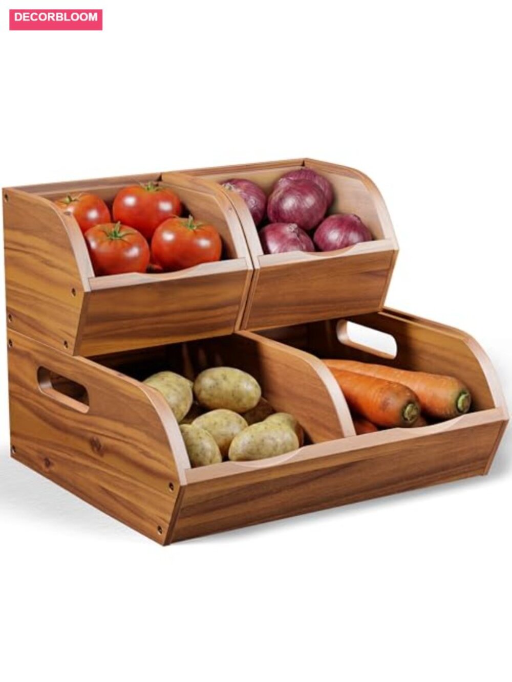 Acacia Wood Pantry Storage Bins Set of 3 Stackable Potato Onion Organizer